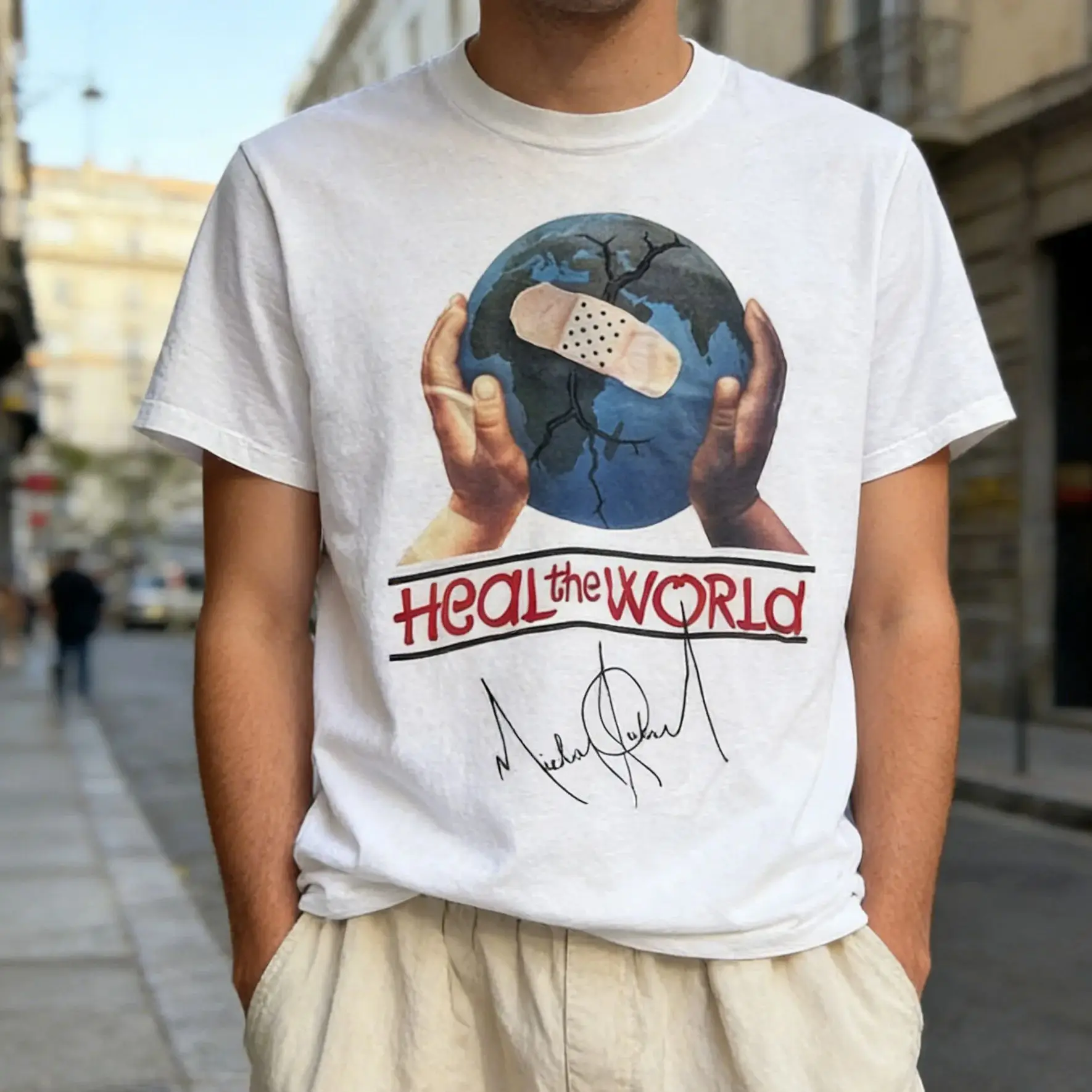 Heal The World Michael Jackson Album Cover Unisex Short Sleeve Men's women's Tshirts Tee Children's adult Parent child T shirts