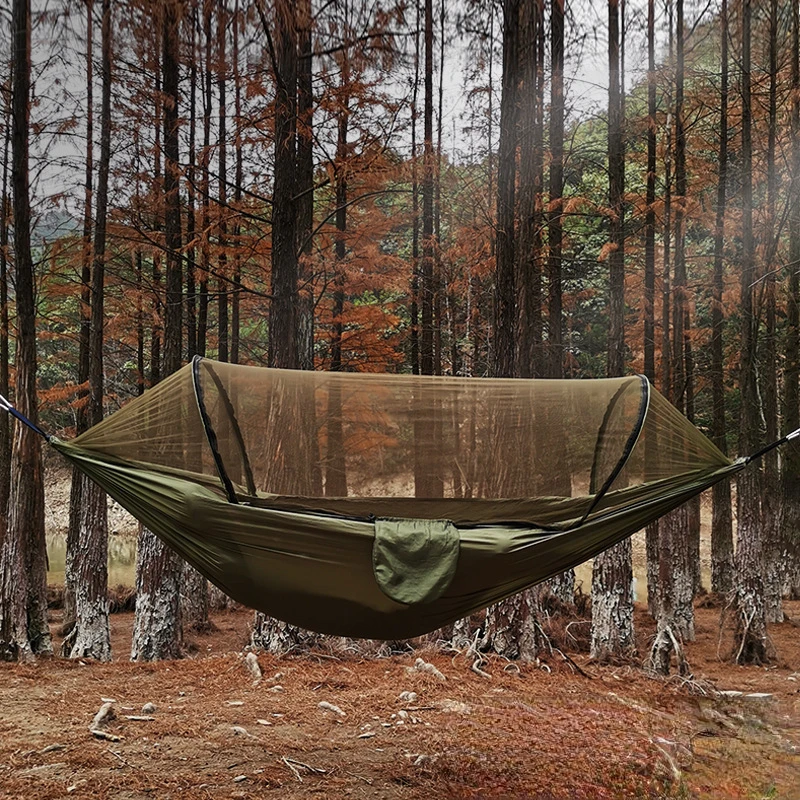

Camping Equipment Pole Hammock Swing Automatic Opening Mosquito Net Hammock Outdoor Camping Anti Rollover Nylon Hammock Tent