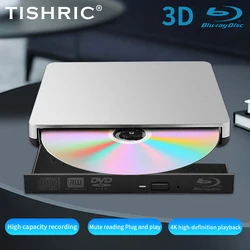 TISHRIC BluRay External Optical Drive Blu-Ray Burner USB3.0 DVD Players Writer Reader For PC Laptop Computer