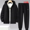 Solid Color Tracksuit Men 11XL Plus Size Suits Zippered Hoodie Sweatpants Sets Spring Autumn Jogger Pants Male Big Size 10XL 1