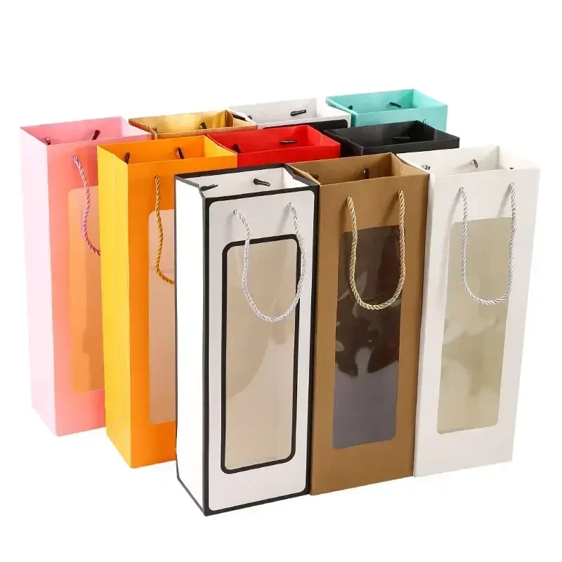 10 Pezzi Bianco e Rosa Sacchetti Regalo con Finestra Trasparente, 15x10x20 cm Sacchetti di Carta con Finestra, Borsa Regalo Vetrina Trasparente con Manici per Confezioni Regalo, Feste e Celebrazioni