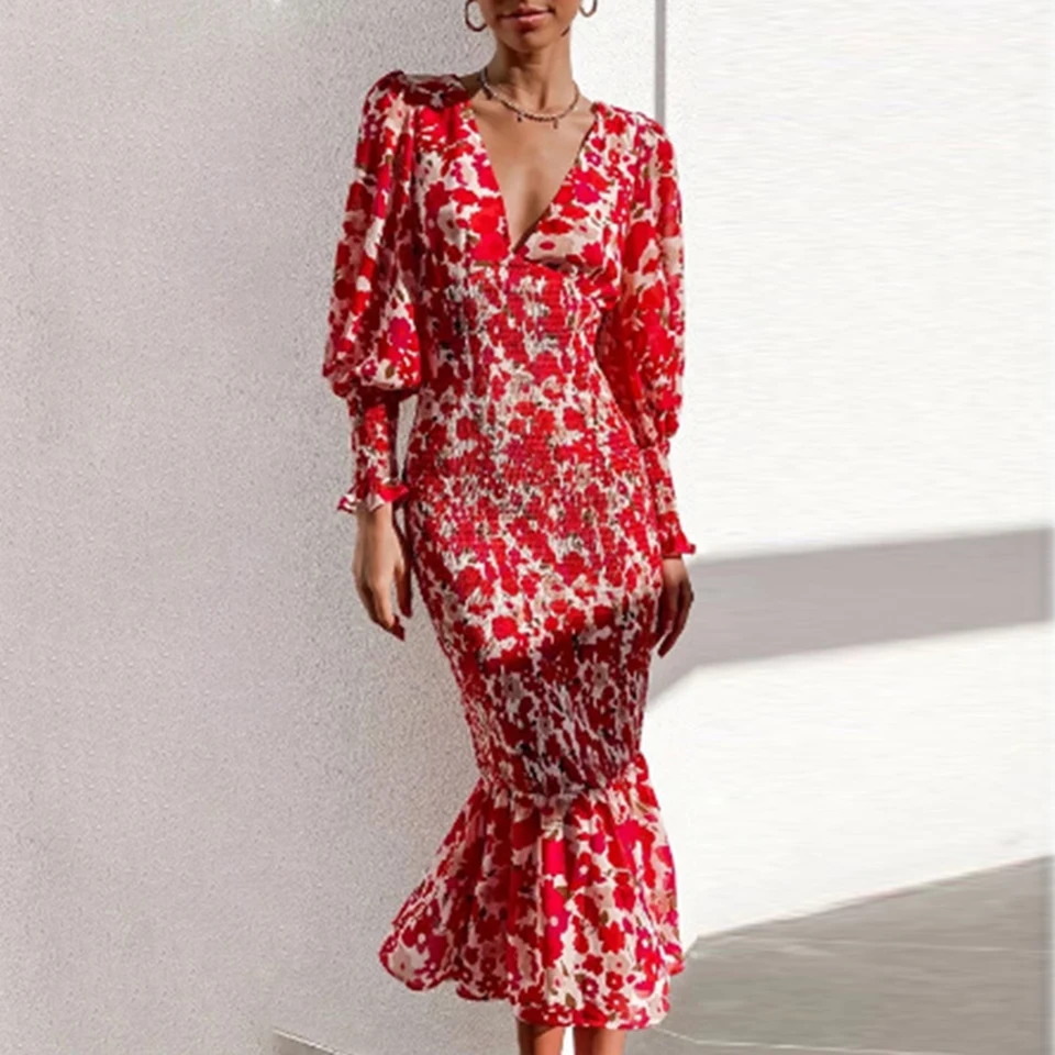 SweatyRocks Women's Floral Wrap Dress – V Neck, Lantern Sleeves, High Waist – A-Line Short Dress