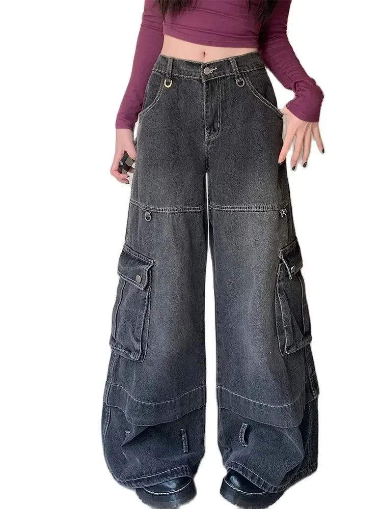 

Women Baggy Black Gothic Jeans Y2k Vintage Loose Cowboy Pants Harajuku Oversize Denim Trouser 90s Aesthetic 2000s Trashy Clothes