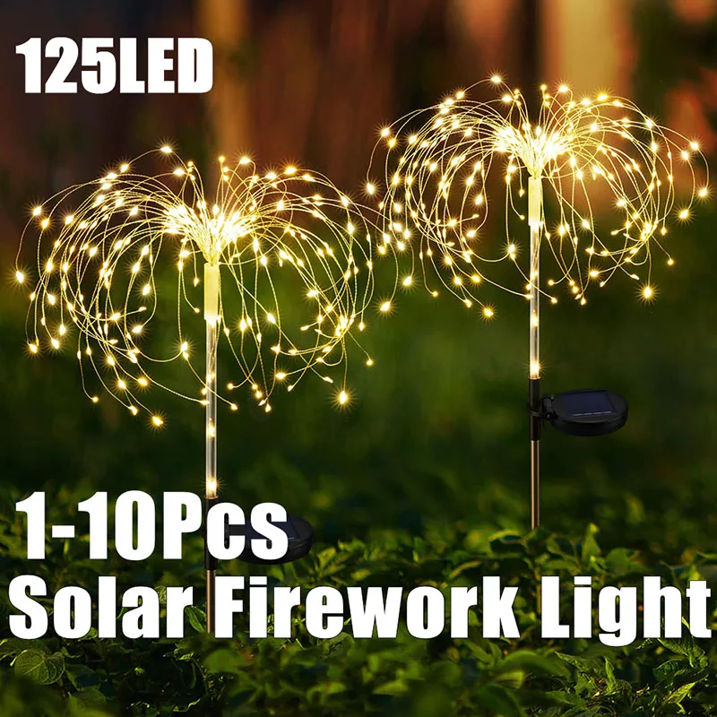 best solar lights 1-10Pcs 125LED Solar Firework Light Outdoor Dandelion Lamps Waterproof Night Light String Garden Lawn Landscape Christmas Lights solar hanging lanterns