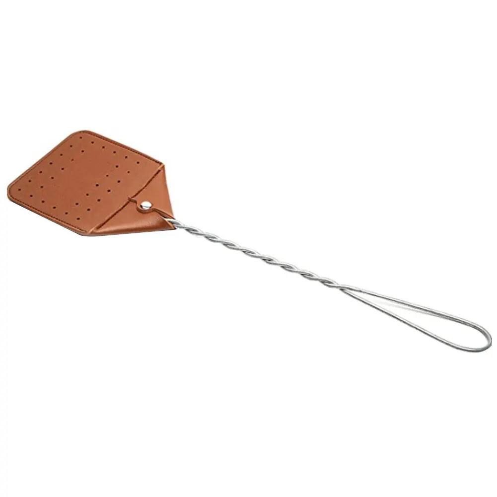 Leather Wasp Swatter Stainless Steel Handle Fly Swatter Manual Heavy Duty for Kitchen Home Indoor Outdoor