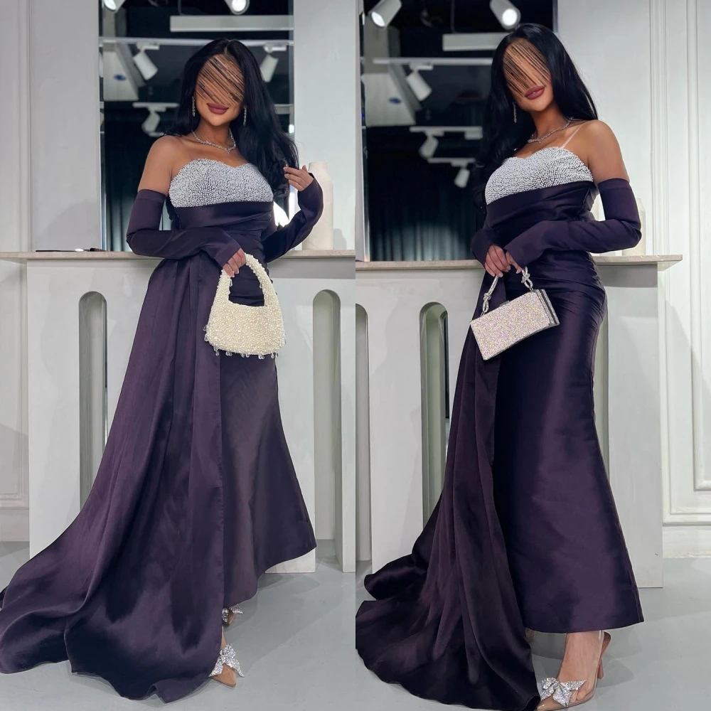 

Jiayigong Exquisite Prom Simple Elegant Strapless Off-the-shoulder A-line Rhinestone Satin Custom