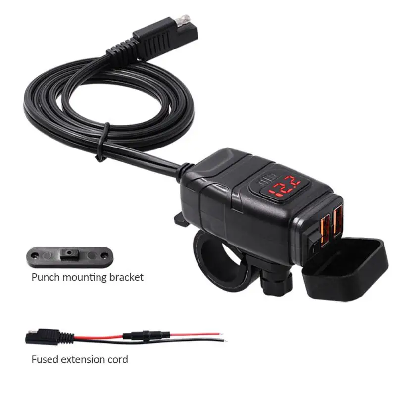 

Vehicle-mounted Motorcycle Quick Charger Moto Accessories QC 3.0 Dual USB Charger Digital Voltmeter Adapter Waterproof Dustproof