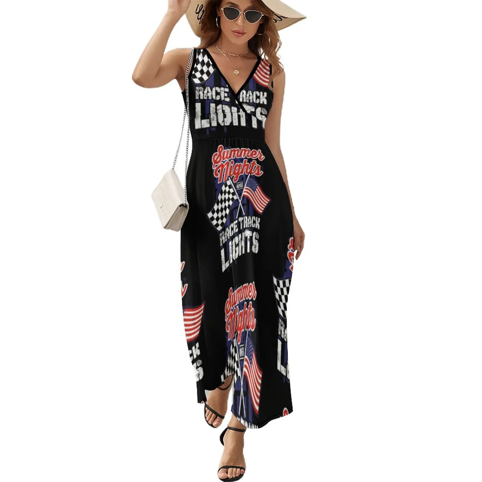 

Racing Summer Nights Race Track Lights Flags Gift Sleeveless Dress summer women's dress 2023 long sleeve dress