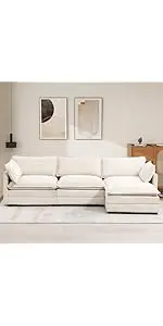ROWHY Oversized Sectional Cloud Couch with Ottoman, Modern Corduroy Deep Seat Sofa with 2 Throw P...