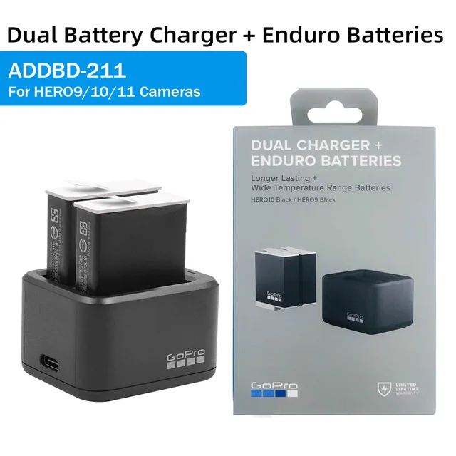 HSU 2-Pack Replacement Battery & LED Dual Charger for GoPro 11/10