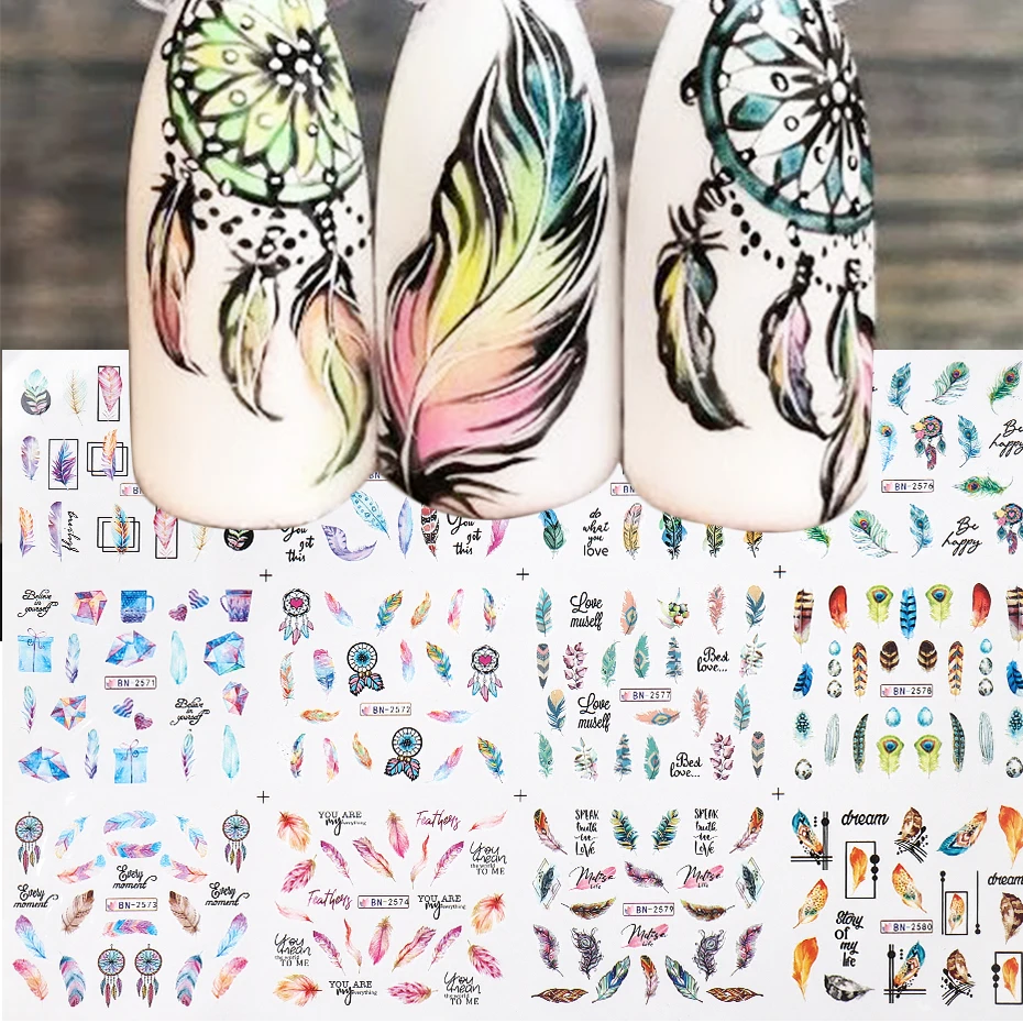 Feather Dream Catcher Water Transfer Sliders for Nail Character Line Nail Art Sticker Manicures Decoration 12PCS Nail Stickers Nail Art Tools Nail Art Decoration Nail Decals