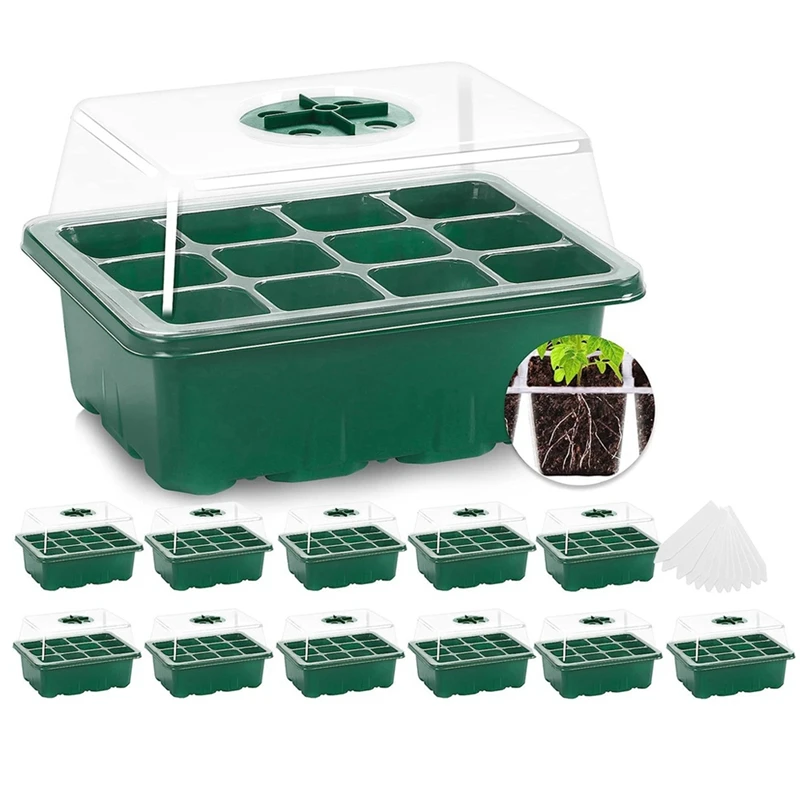 

Seed Starting Tray, Seedling Starting Tray Plant Starting Kit Mini Greenhouse Germination Kit For Seed Growing,12Pcs