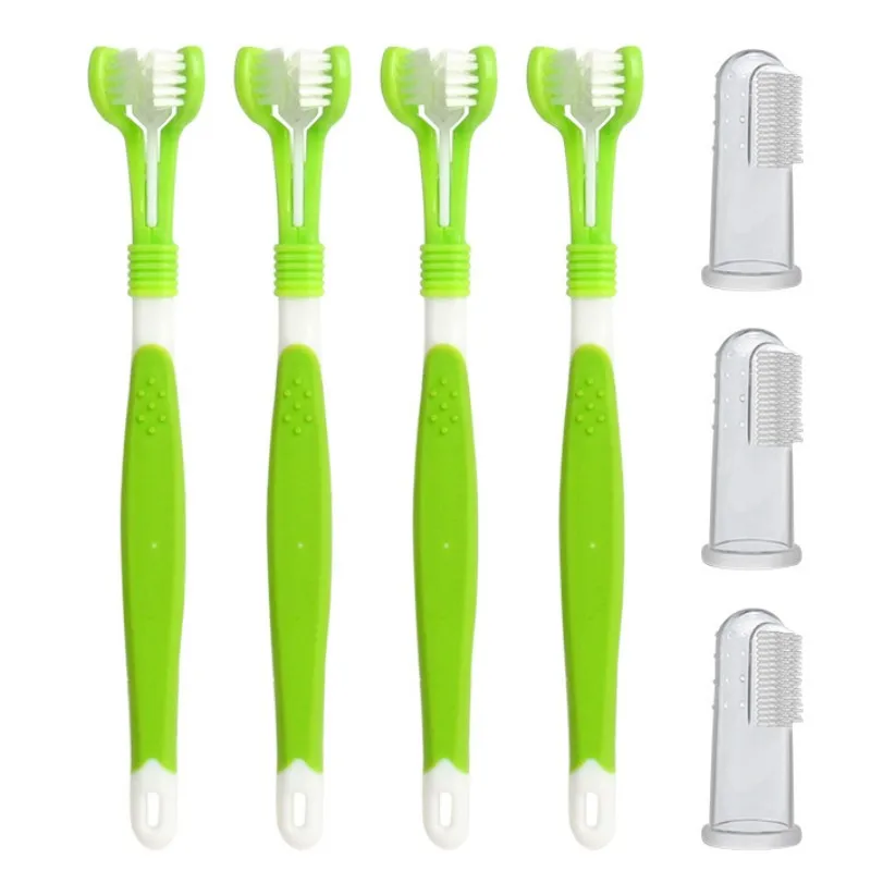 

Dog Toothbrushes Set Pet Toothbrush Kit Three Headed Toothbrush Set for Dogs Oral Cleaning Silicone Finger Dog Toothbrushes Suit