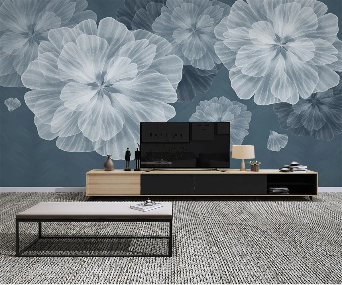 custom 3d wallpaper hand drawn floral blue vintage TV background wall living room silk cloth 3d wallpaper papel de parede janevini blue bouquet bride wedding flowers bridal bouquets silk flower rose artificial eucalyptus wedding brooch boeket 2019