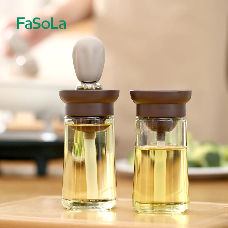 

FaSoLa GLass Oil Bottle with Silicone Brush Kitchen Supplies Sauces Organizer Storage Jars Oil Cruet Containers