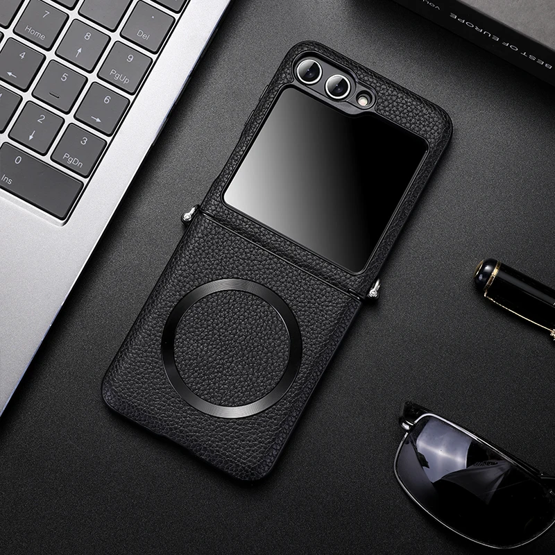 Magnetic Litchi Leather Wireless Charging Case