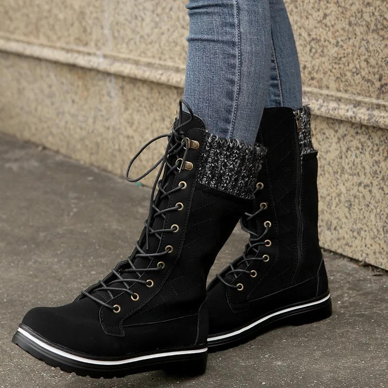 

Women's Casual Plush Mid-calf Boots 2023 Winter New Designer Warm Snow Boots Ladies Furry Lace Up Platform Shoes Botas De Mujer