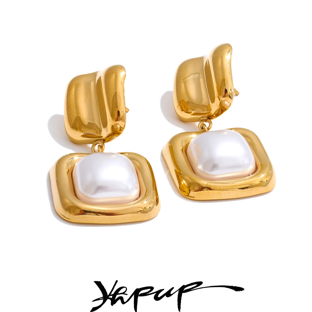 Yhpup Earrings Square Drop Stainless Steel