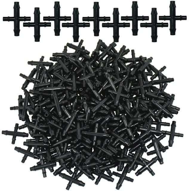 KESLA 50PCS Plastic Barbed Couplings 4-Way Tee Connector for 3/5mm Tubing Watering Pipe Hose Micro Drip Irrigation Garden Tools