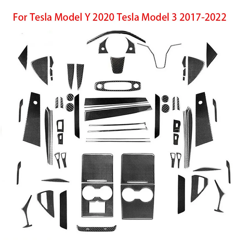 

For Tesla Model Y 2020 Tesla Model 3 2017-2022 Various Parts Carbon Fiber Black Stickers Car Interior Decorative Accessories