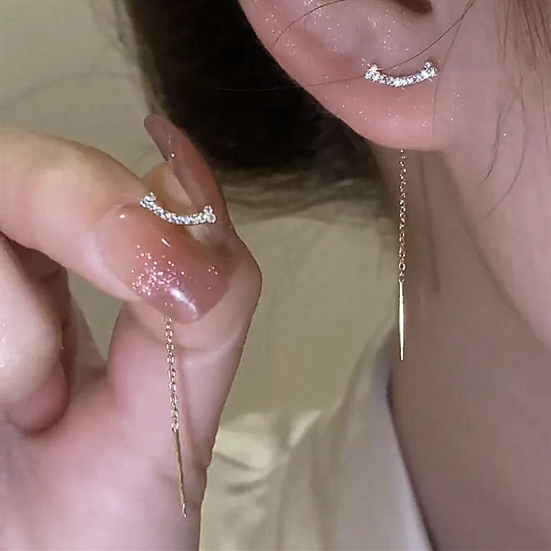 Long Wire Tassel Beads Pendants Drop Earrings Women's Jewelry dangle earrings,drop earrings,pendant earrings,long earrings,crystal tassel earrings,crystal earrings