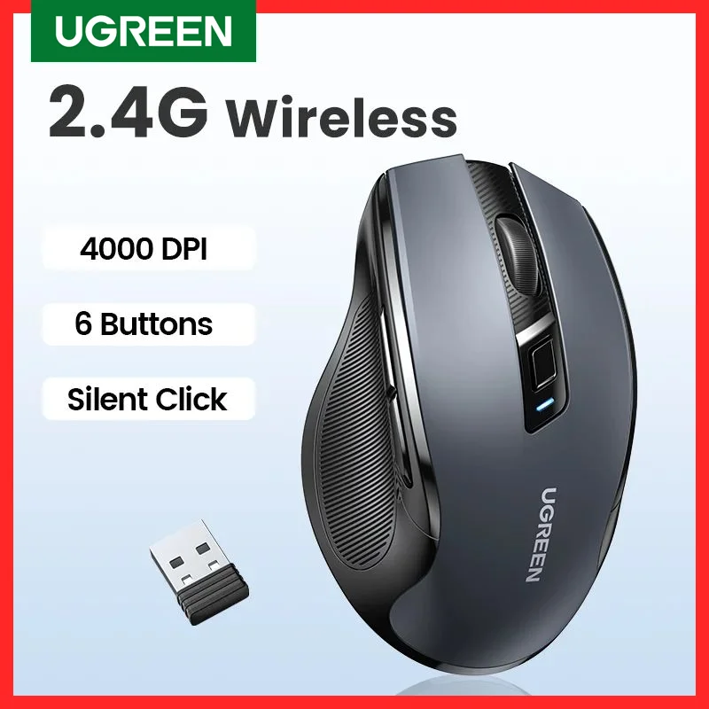 

UGREEN Mouse Wireless Ergonomic Mouse 2.4GHz 4000 DPI Silent 6 Buttons For MacBook Tablet Laptop PC Mute Mice Quiet 2.4G Mouse