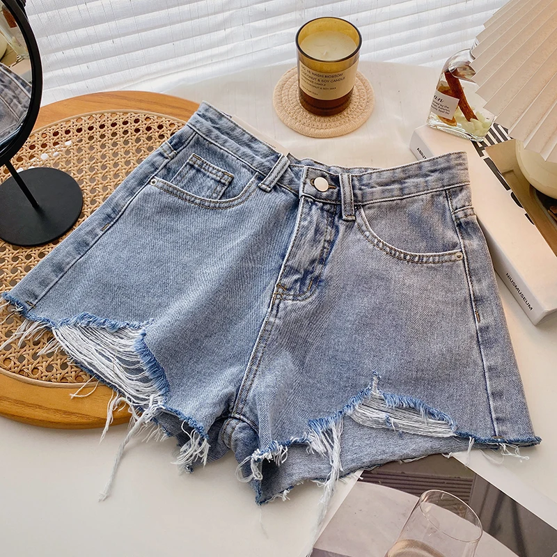 keiki kona shorts Ashgaily 2022 New High Waist female Fashion Casual Summer Cool Women Denim Shorts Wide Leg Hollow Out Plus Size Jean Shorts leather shorts