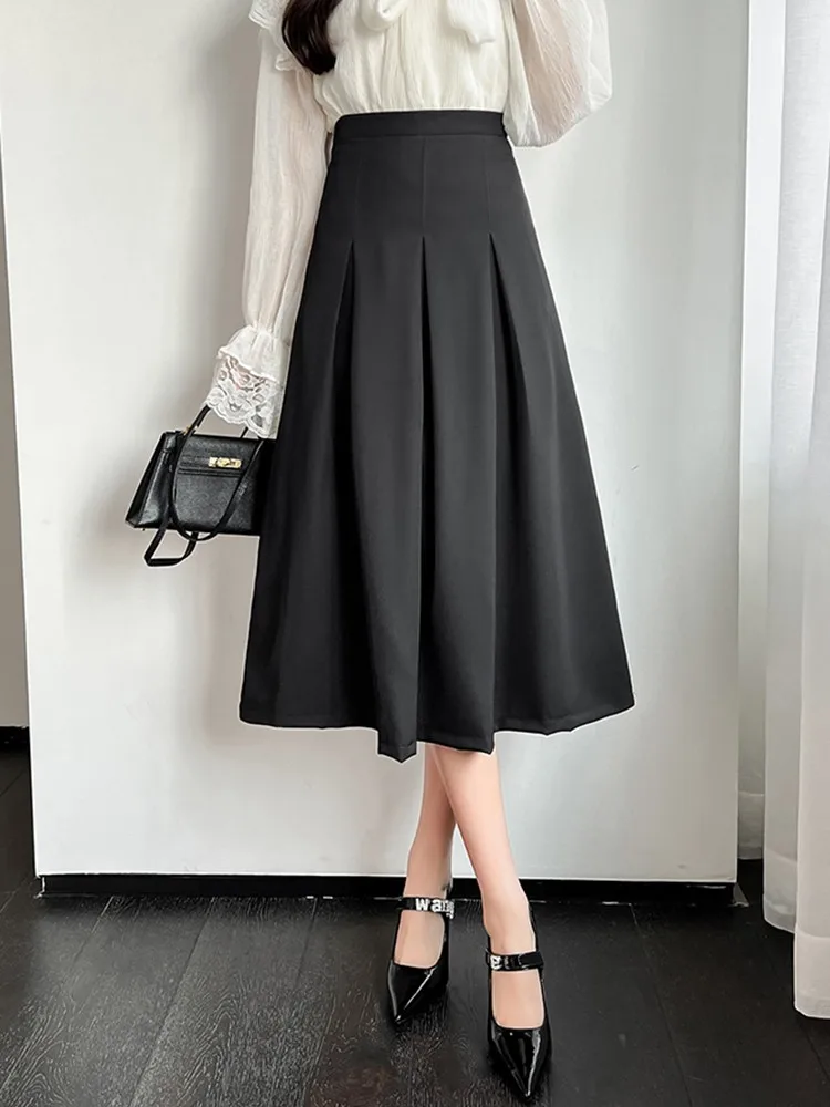 High Waist Long Skirts Women New Arrival 2023 Spring Korean Style Solid  Color Office Lady Elegant A-line Pleated Skirt W1275 - AliExpress