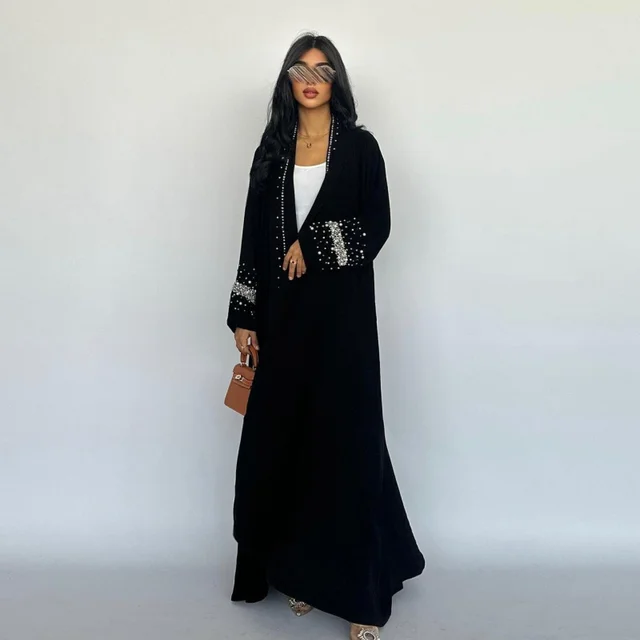110758-191c46.jpg Abaya-Cardigan ouvert de luxe pour femmes musulmanes, vêtement de prière pour femmes, caftan noir Dubaï, robe de soirée, vêtements grande taille avec ceinture