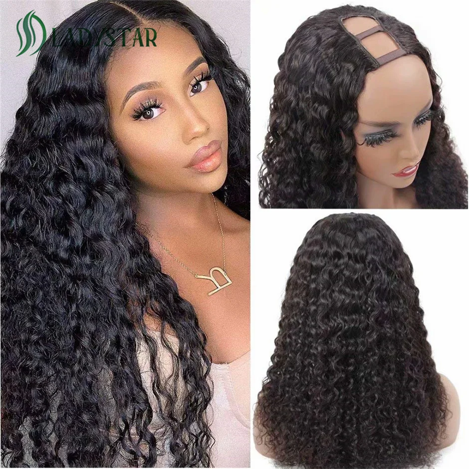 U Part Wig Human Hair No Leave Out Brazilian Water Wave Human Hair Wigs for Women U Part Deep Curly Wigs Glueless Wig