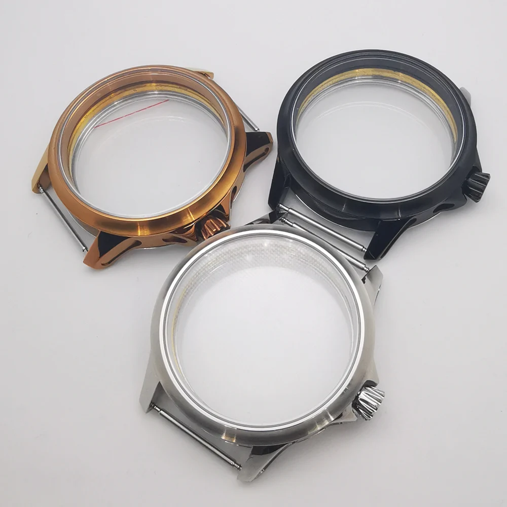 

45mm silver brass black stainless steel watch case fit ETA 6497 6498 ST3600 hand winding movement