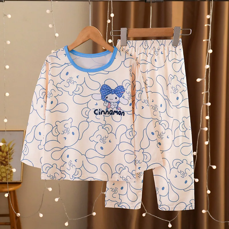 Sanrio Cinnamoroll Pajamas Kuromi My Melody Children Casual Spring Home Long Sleeve Flip Neck Cardigan Kid Girls Nightwear Pants