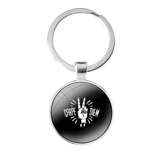 Discounted glass cabochon keychain with Carpe Diem gift design