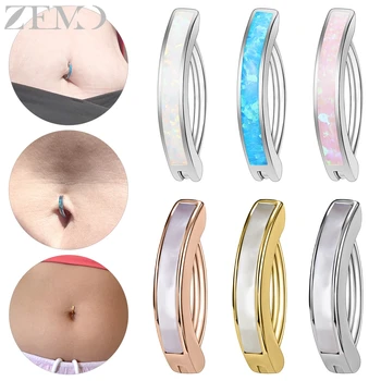ZEMO 1 Piece 14/16G 925 Sterling Silver Belly Button Rings Women Girls Opal Sexy Navel Ring Curved Belly Piercings Body Jewelry