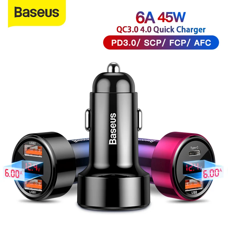 Baseus 45W Car Charger Dual USB Type C Mobile Phone Charger Metal Car