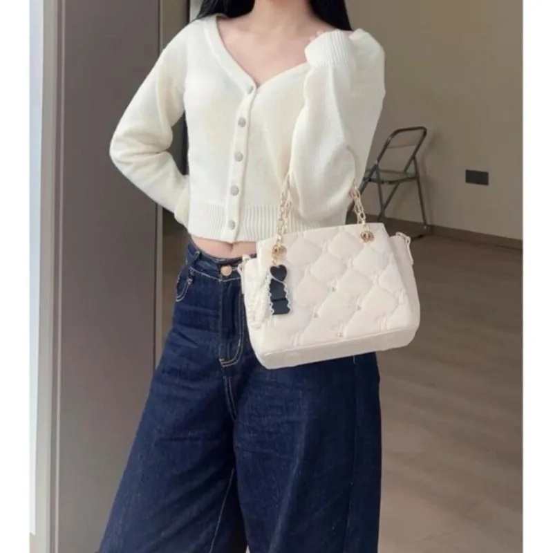 JIAERDI Diamond Pattern White Handbag Women Fashionable Handle Square Bag Crossbody Bags Ladies Sweet Cute Shoulder Bags Purse