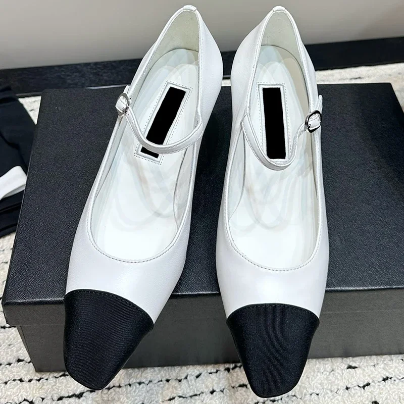 

Fashion Runway Summer White Triangular Heel Shoes Women's Round Toe Shallow Mouth Buckle Strap High Heeled Shoes