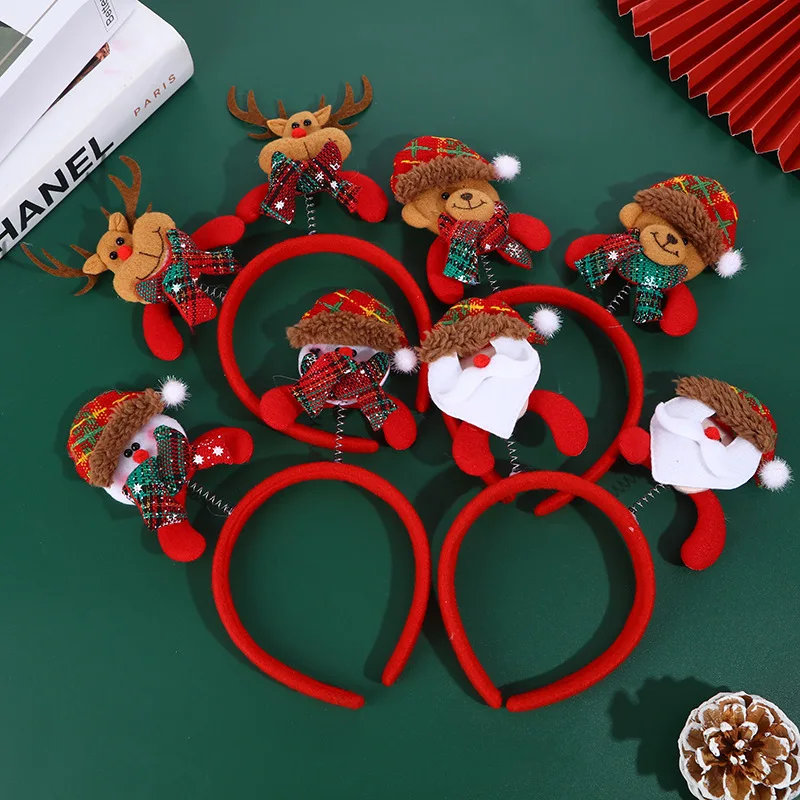 Fashion Christmas Red Bows Headbands Women Girl Classic Elastic Reindeer Antler Santa Hair Hoop Headbands Xmas Party Accessories