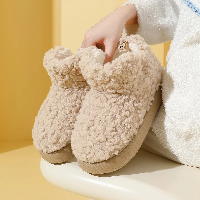 Women Ankle Boots Indoor Slippers Men Home Cotton Furry Shoes Winter