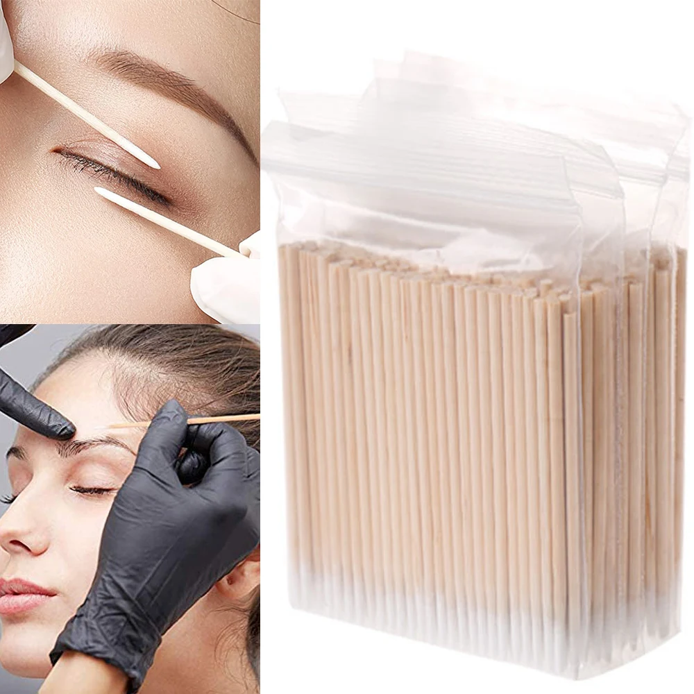 500/1000pcs Disposable Ultra-small Wood Cotton Swab Micro Brushes Cotton Thin Sticks Buds Eyelash Extension Glue Removing Tools