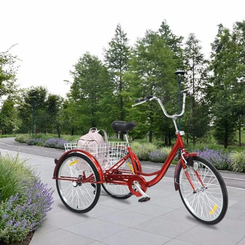 Tricycle Adulte 24 Pouces 7 Vitesses Avec Panier - Charge Max 120 Kg, Réglable, Idéal Pour Courses