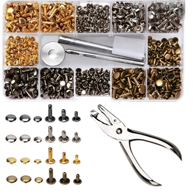 

NEW-240Pcs/Set Leather Rivets Double Cap Rivet With 4Pcs Fixing Tools For Leather Coat Jacket Jeans Bag