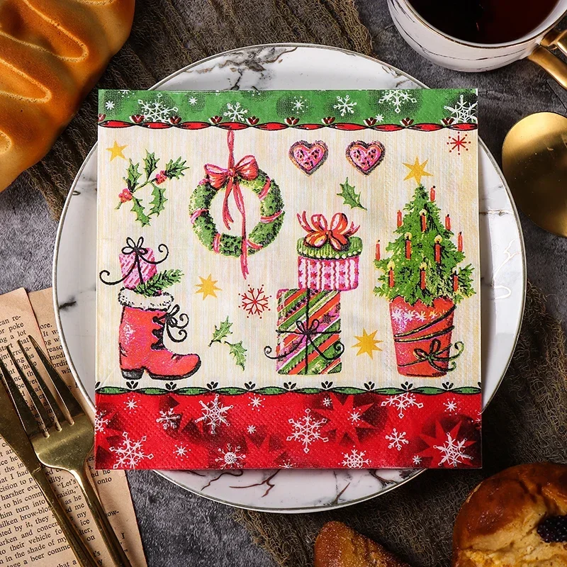 Colourful Printed Christmas Tree Tissue Paper 20pcs/Pac 33*33cm 2Ply Christmas Party Birthday Table Decoration Paper
