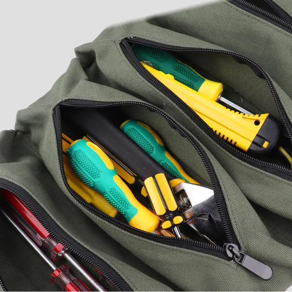 Heavy-Duty Roll-Up Tool Bag - Oxford Fabric Multi-Tool Organizer All-in-One Garage Storage for Mechanics/Electricians/Carpenters