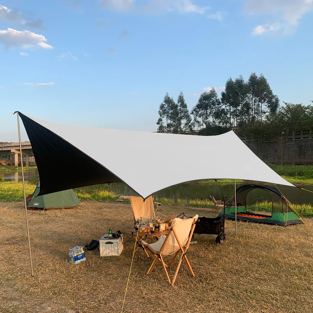 Waterproof tarpaulin waterproof tarp tarpaulin rain cover ultralight tarp Black Coating Tarp Waterproof Large 5x4.5 Hexagon Camping Flysheet Outdoor Picnic BBQ Sunshade Awning