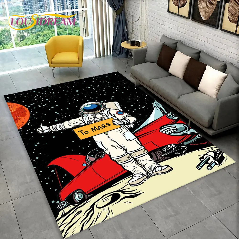 3D Astronaut Space Cartoon Area Rug,Carpet Rug for Home Living Room Children\'s Bedroom Sofa Doormat Decor,Kid Non-slip Floor Mat
