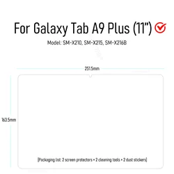 Premium Tempered Glass Screen Protector - 2 Pack, HD Clear, 11 Inch (2P- Tab A9 Plus)