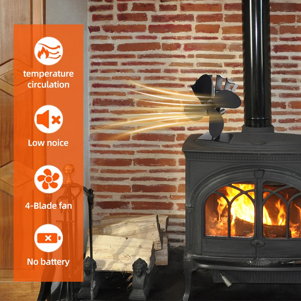 4BladesHeatPoweredStoveFanNonElectricFireplaceFanQuiet