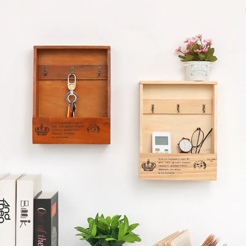 1 unidad de organización de almacenamiento para el hogar, ganchos para  llaves de estilo Pastoral, caja porta llaves de madera, decoración  artística de pared, 25x21x6cm – Los mejores productos en la tienda