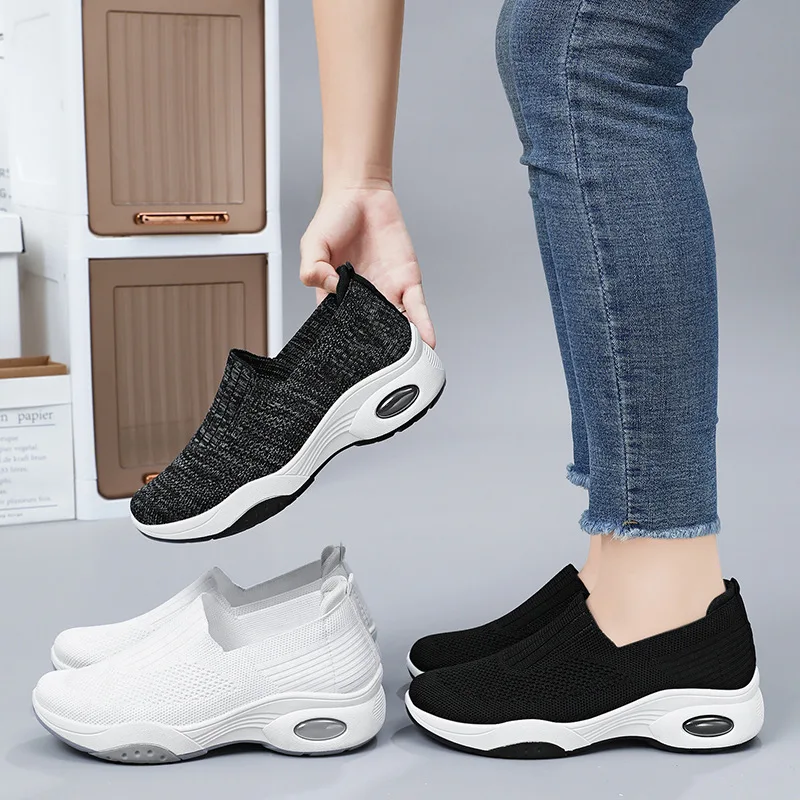 

Female 2024 Spring/Summer New Flying Weaving Women's Shoes Thick Sole Casual Cloth Shoes with One Step Matsuke Shoes